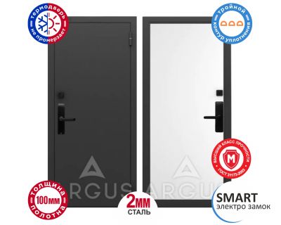 Термо дверь АРГУС Тепло SMART Муар графит Ивен (Эмалит арктик)